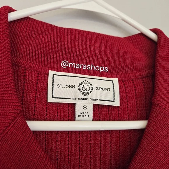 St. John Red Knit 1/2 Button Sweater - Picture 3 of 4